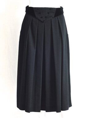 Charles Edouard Pleated Midi Skirt With Velvet Detailing & Buttons - France